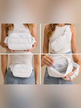 Lululemon White Quilted Belt Bag Crossbody Puffy Nylon Athleisure OS Y2K Travel